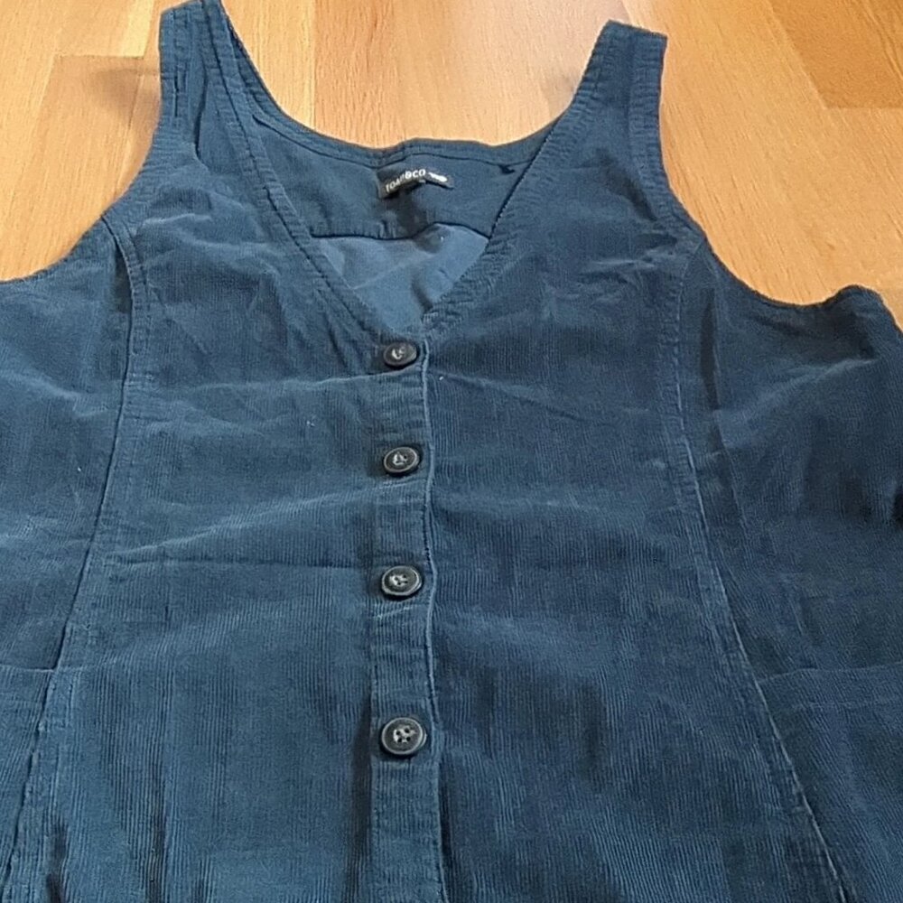 Toad&Co Scouter Cord Jumper Dress Large Navy/Teal Y2K CabinCore Cottage Prairie - Picture 3 of 8